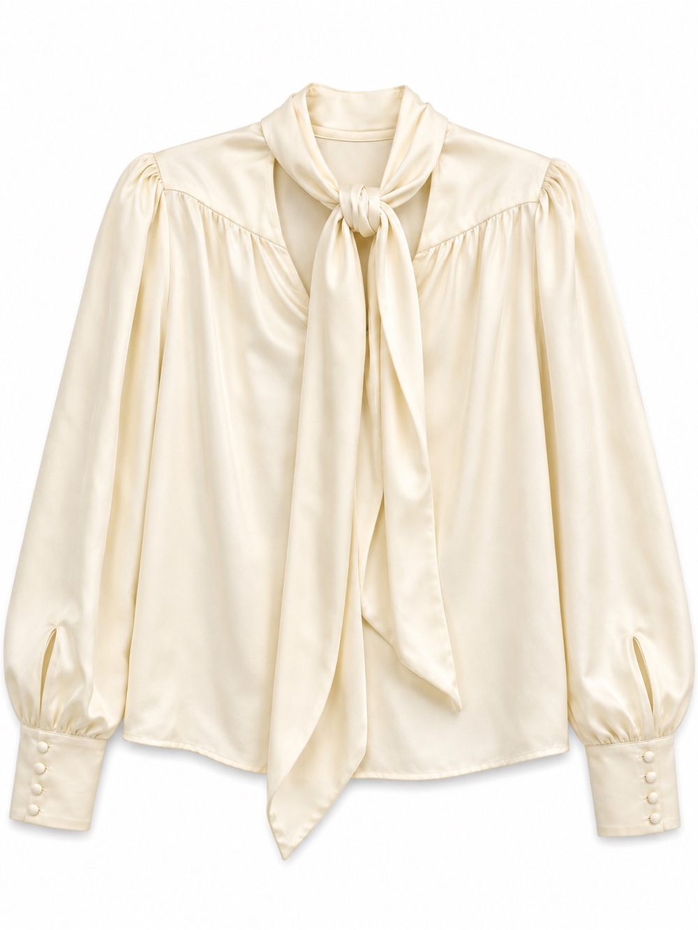 Bardot Cream Tie-Neck Satin Blouse